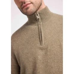 Pull col zippe montant homme ZALMAN en cachemire kaki
