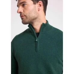 Pull col zippe montant homme ZALMAN en cachemire vert bouteille