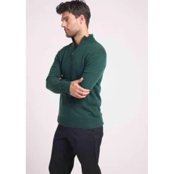 Pull col zippe montant homme ZALMAN en cachemire vert bouteille