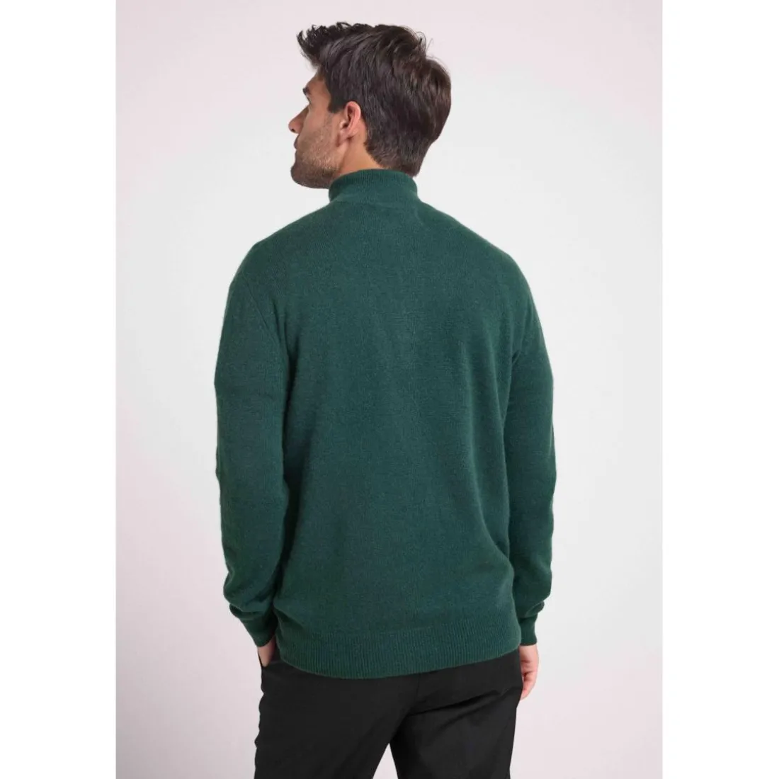 Pull col zippe montant homme ZALMAN en cachemire vert bouteille