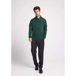 Pull col zippe montant homme ZALMAN en cachemire vert bouteille