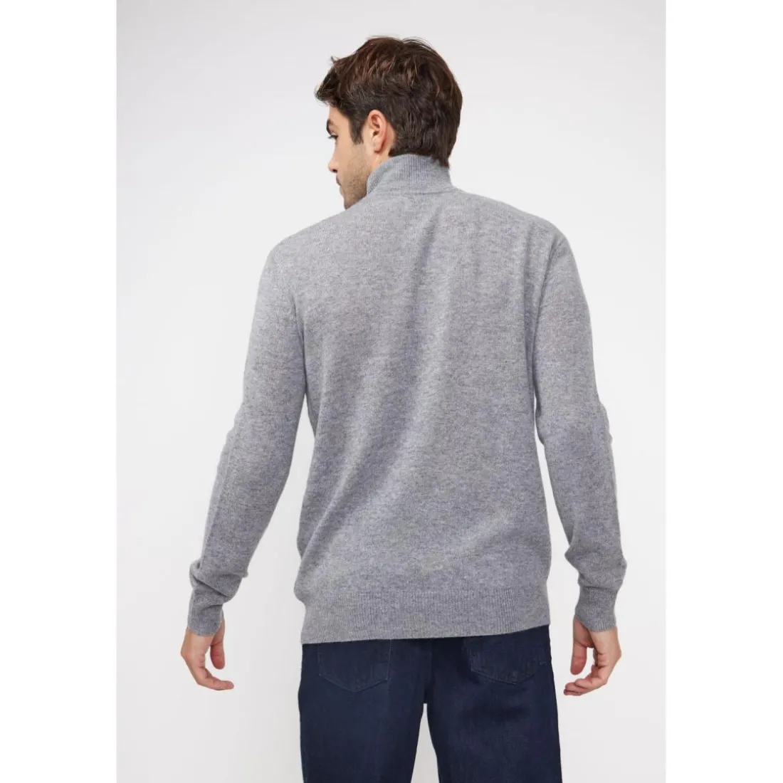 Pull col zippe montant homme ZALMAN en cachemire gris fonce