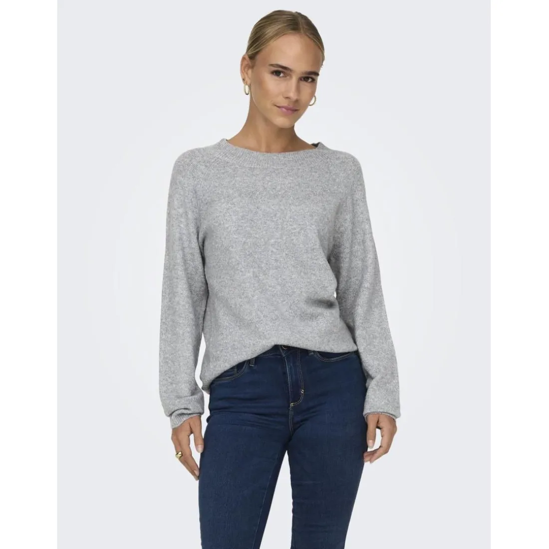 Pull en maille à manches longues gris clair Yael
