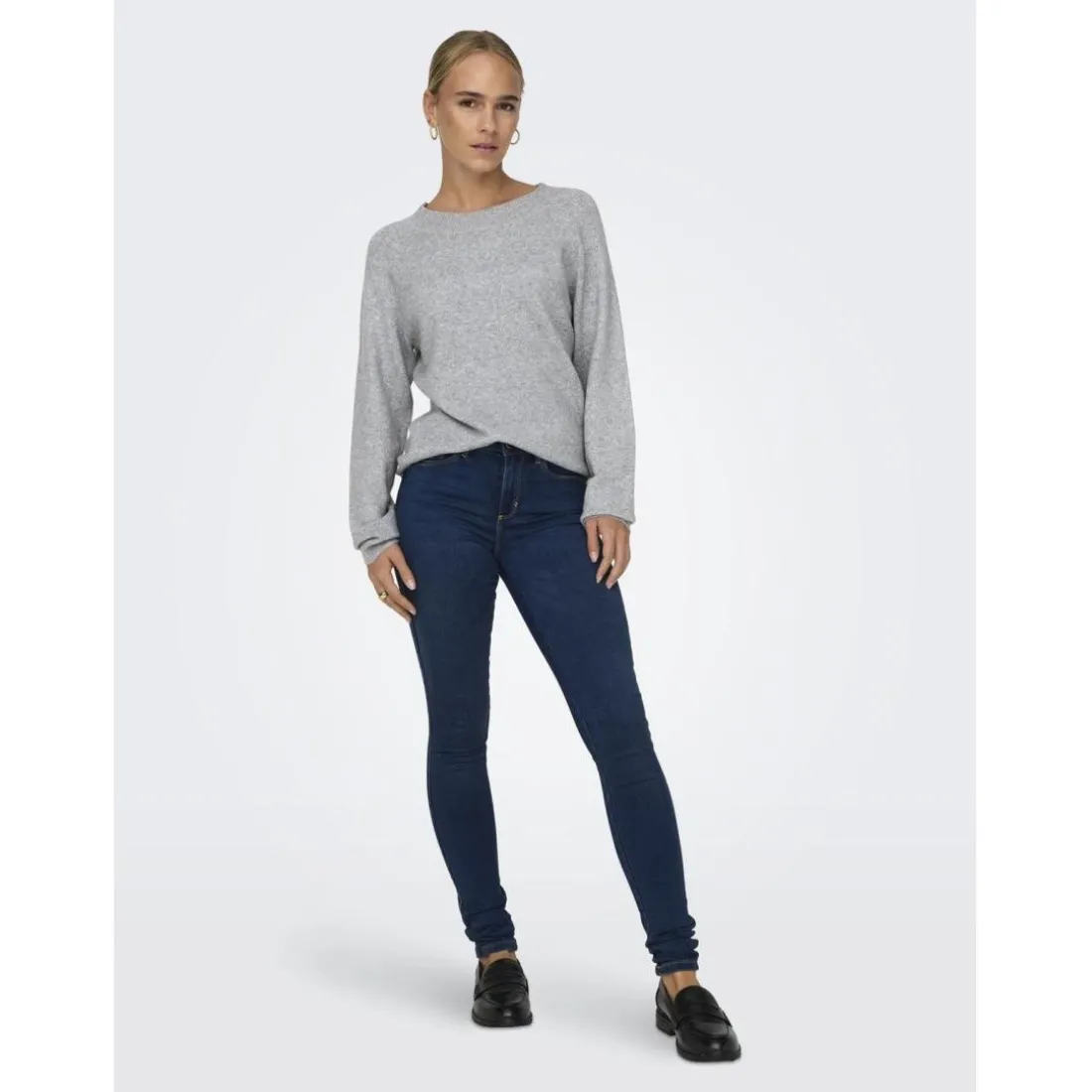 Pull en maille à manches longues gris clair Yael