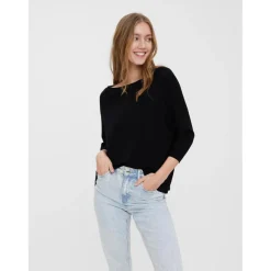 Pull en maille Col bateau Manches 3/4 Large noir
