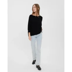 Pull en maille Col bateau Manches 3/4 Large noir