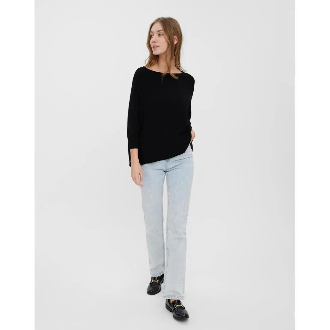 Pull en maille Col bateau Manches 3/4 Large noir