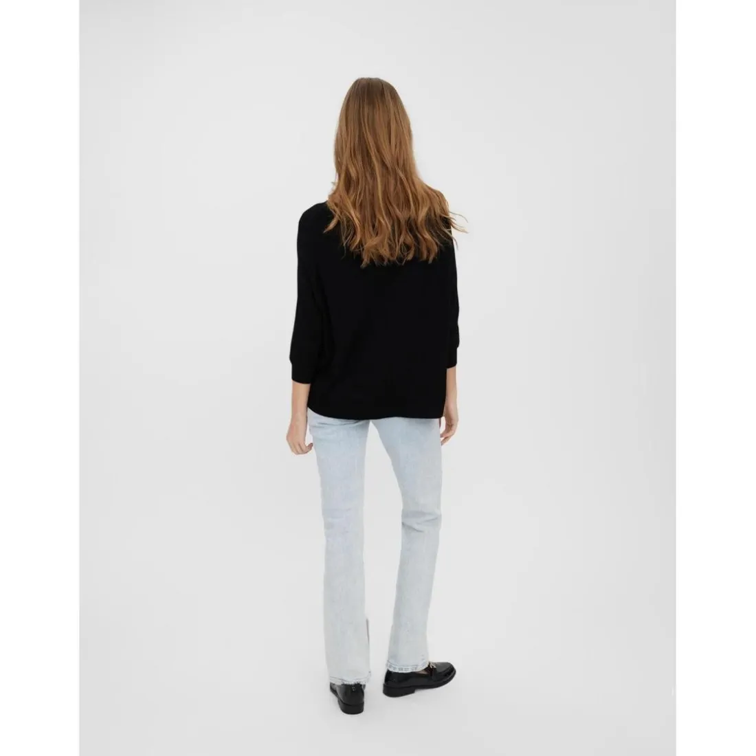 Pull en maille Col bateau Manches 3/4 Large noir