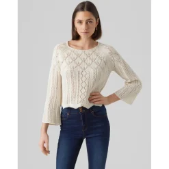 Pull en maille Col bateau Manches 3/4 Court gris