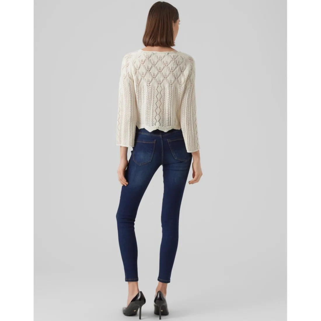 Pull en maille Col bateau Manches 3/4 Court gris