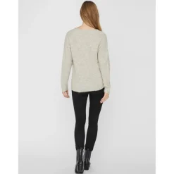 Pull en maille Col en V Manches longues beige Ida