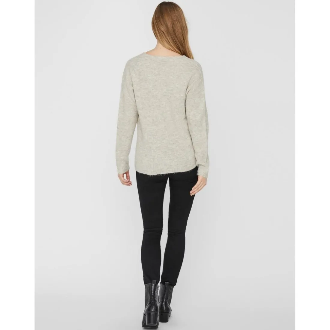 Pull en maille Col en V Manches longues beige Ida