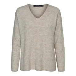 Pull en maille Col en V Manches longues beige Ida