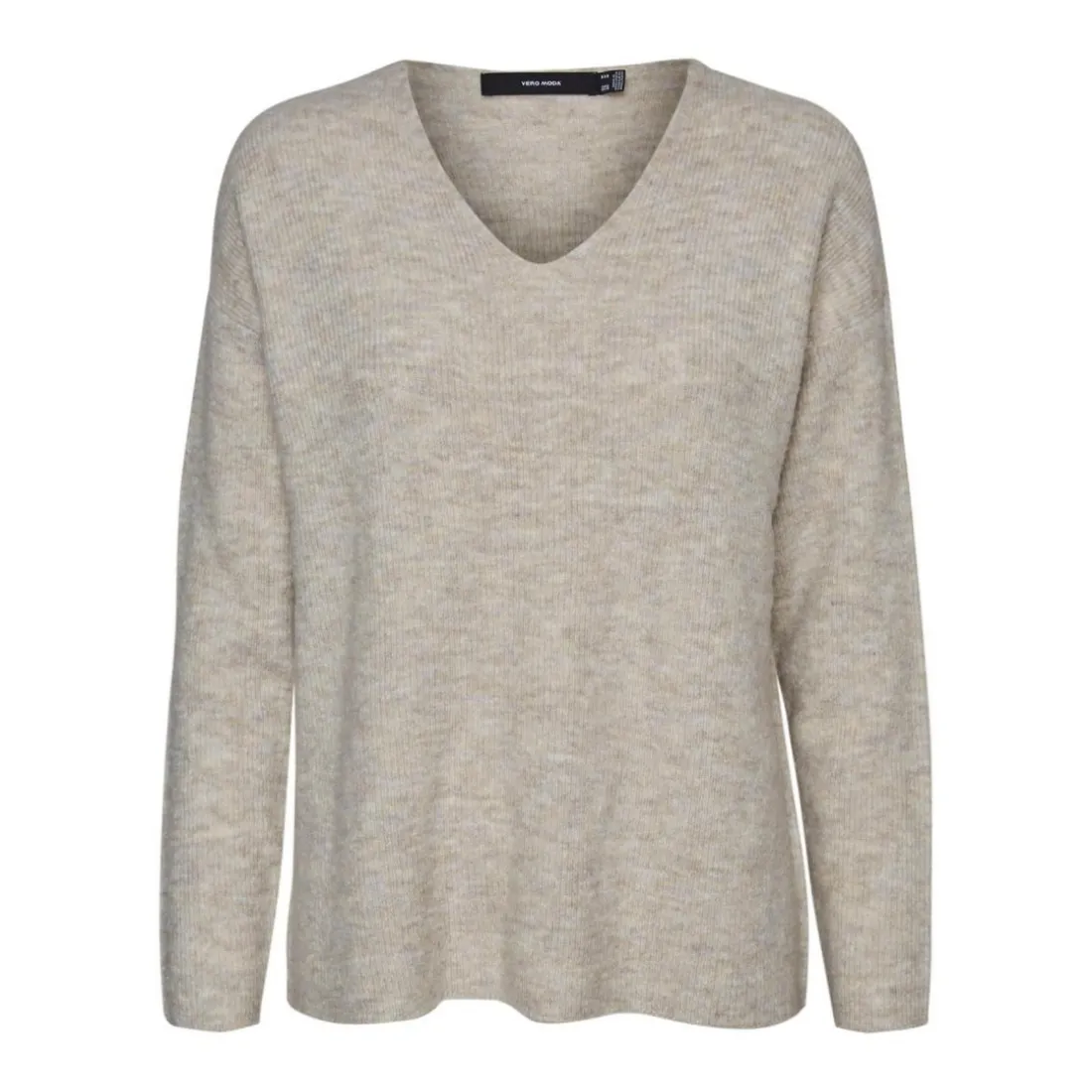 Pull en maille Col en V Manches longues beige Ida