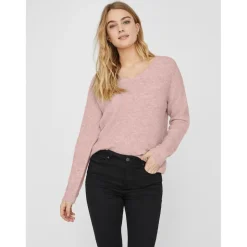 Pull en maille Col en V Manches longues rose Amy