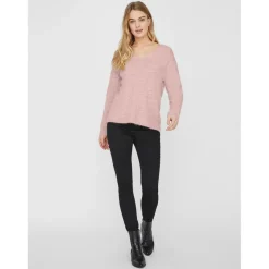 Pull en maille Col en V Manches longues rose Amy