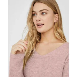 Pull en maille Col en V Manches longues rose Amy