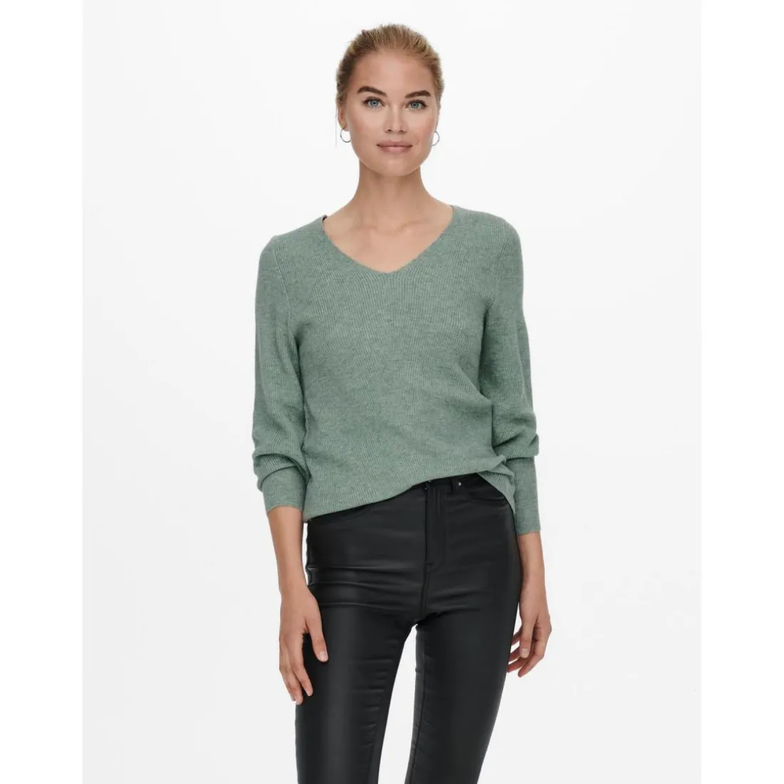 Pull en maille Col en V Manches longues vert Sloan