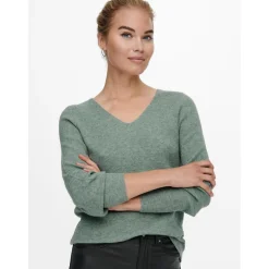 Pull en maille Col en V Manches longues vert Sloan