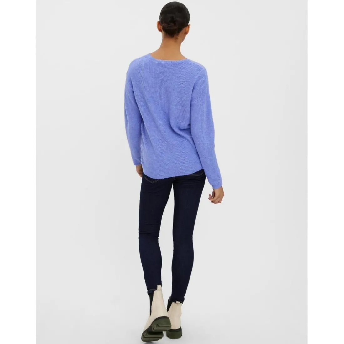 Pull en maille Col en V Manches longues bleu Isla