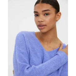 Pull en maille Col en V Manches longues bleu Isla
