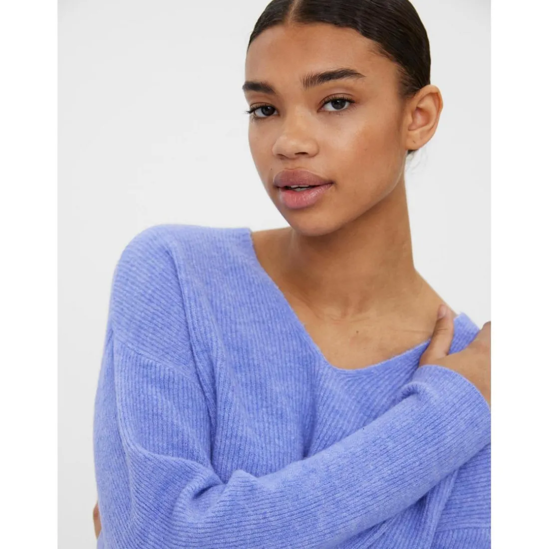 Pull en maille Col en V Manches longues bleu Isla
