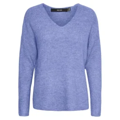 Pull en maille Col en V Manches longues bleu Isla