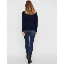 Pull en maille Col en V Manches longues bleu Xia