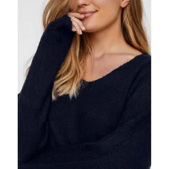 Pull en maille Col en V Manches longues bleu Xia