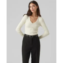 Pull en maille Col en V Manches longues gris Ana