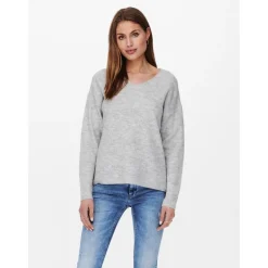 Pull en maille Col en V Manches longues Poignets côtelés gris Dot