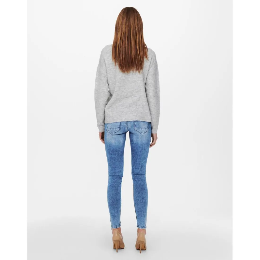 Pull en maille Col en V Manches longues Poignets côtelés gris Dot