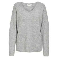 Pull en maille Col en V Manches longues Poignets côtelés gris Dot
