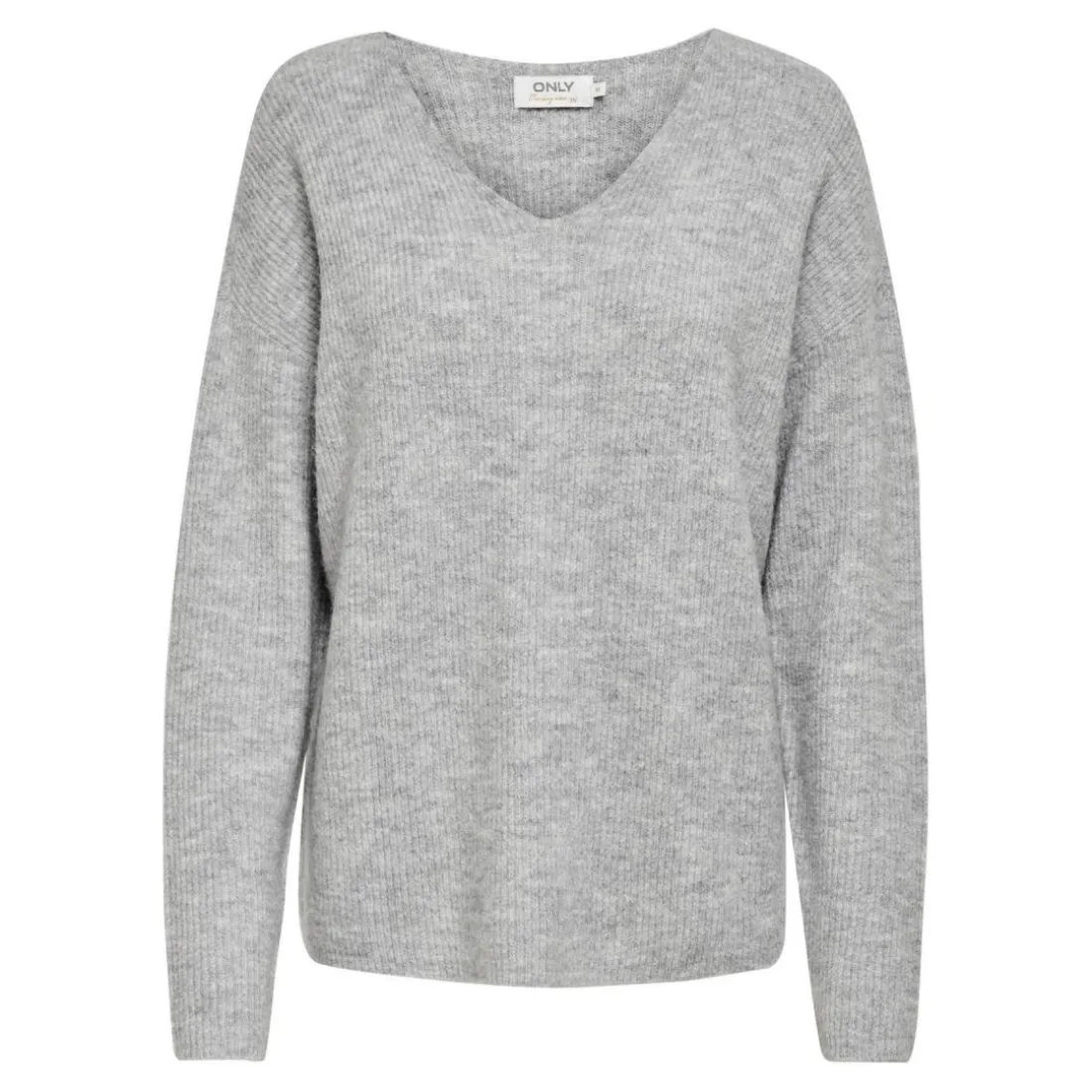 Pull en maille Col en V Manches longues Poignets côtelés gris Dot