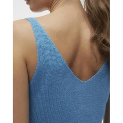 Pull en maille col en v sans manches bleu Maia