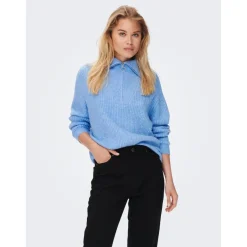 Pull en maille Col haut Manches longues bleu