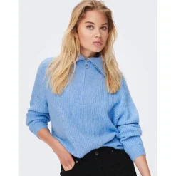 Pull en maille Col haut Manches longues bleu
