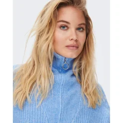 Pull en maille Col haut Manches longues bleu