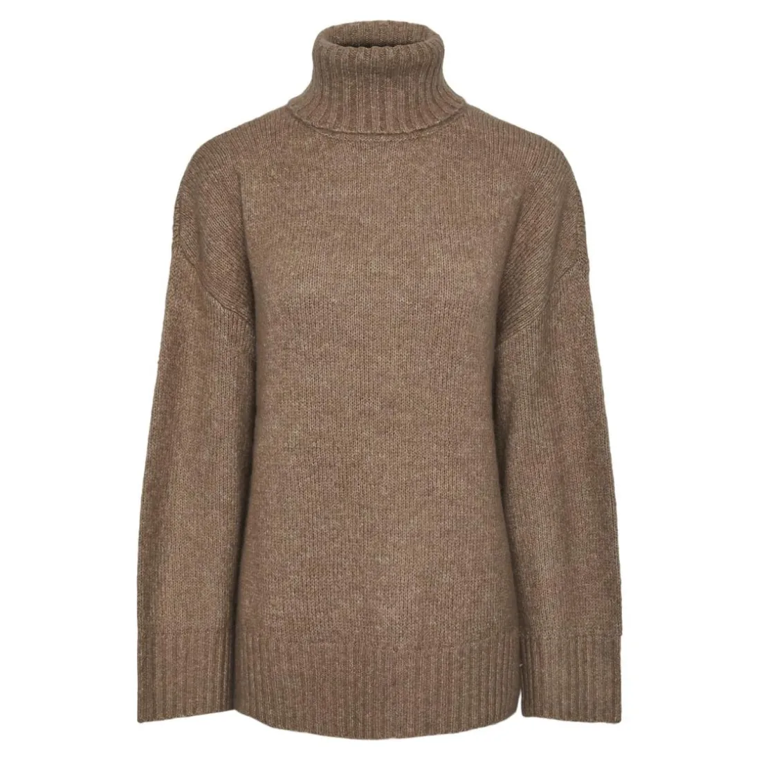 Pull en maille col montant marron Tara