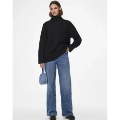 Pull en maille col montant noir Beth