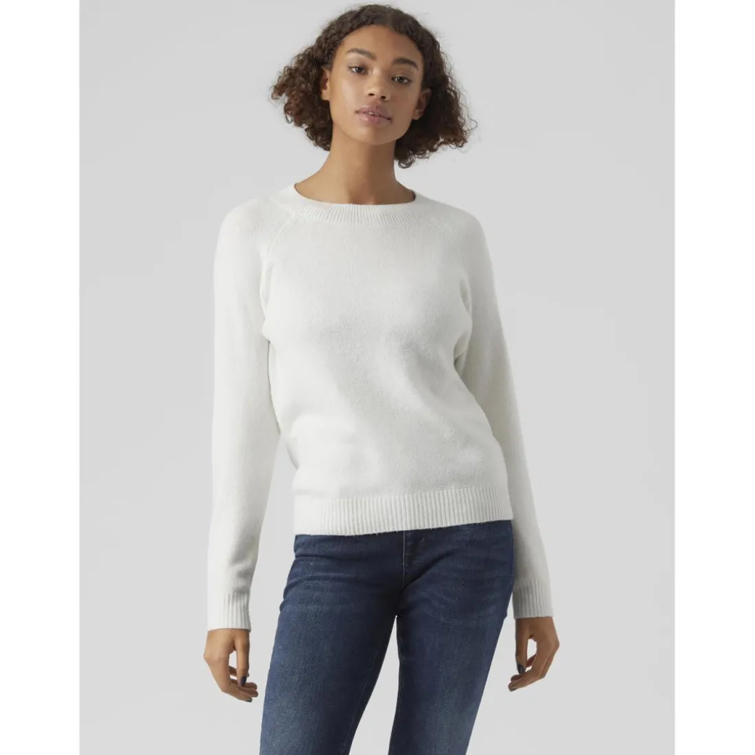 Pull en maille col rond blanc