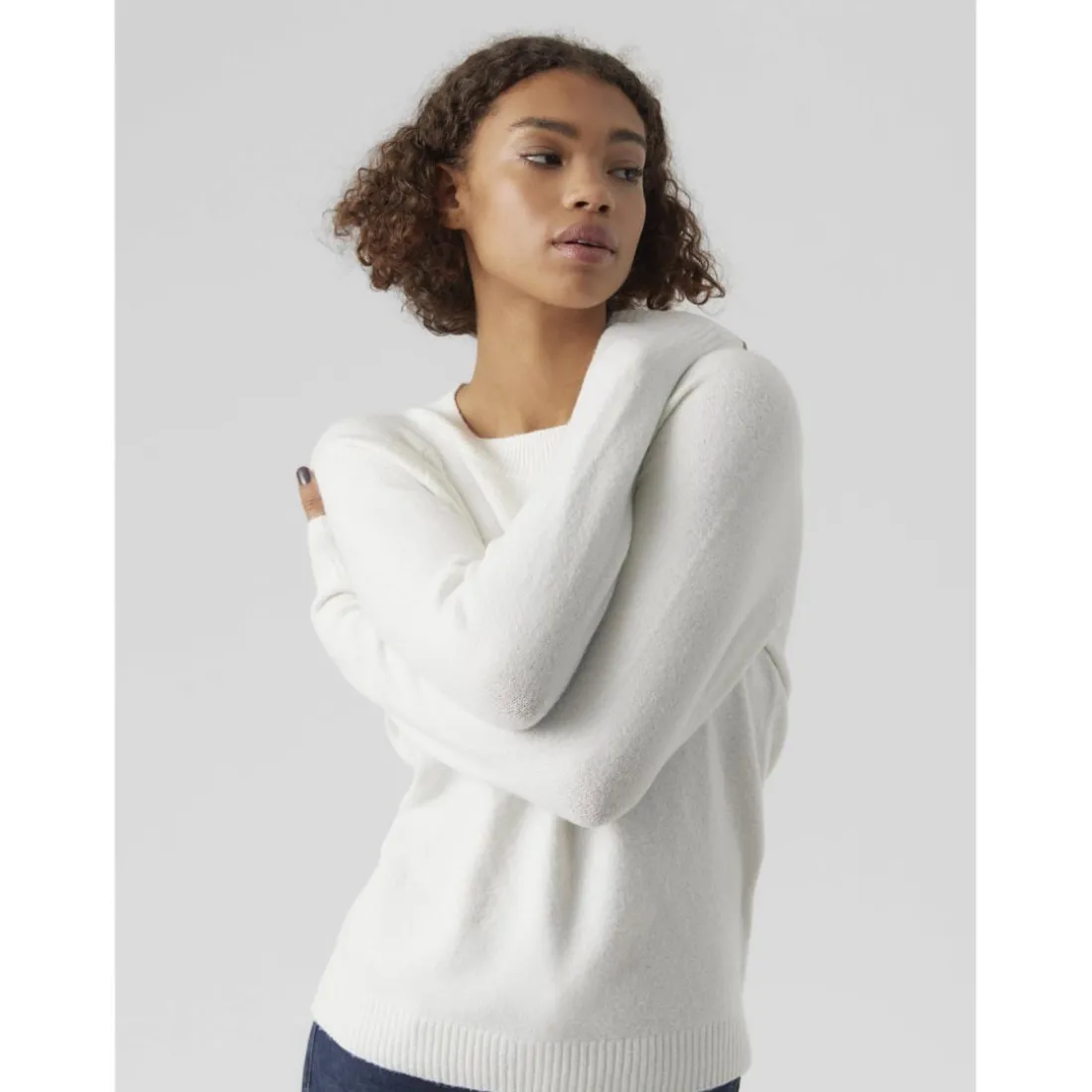 Pull en maille col rond blanc