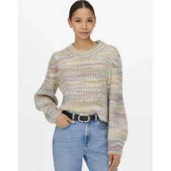 Pull en maille col rond col rond gris clair Lola