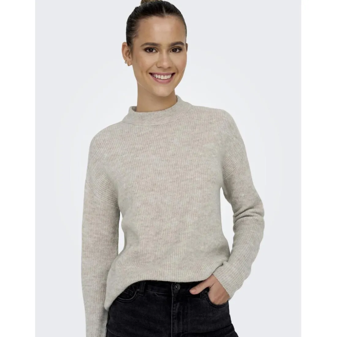 Pull en maille col rond col rond gris clair Ruth