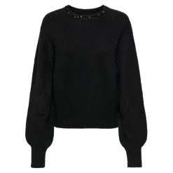 Pull en maille col rond col rond noir Meg