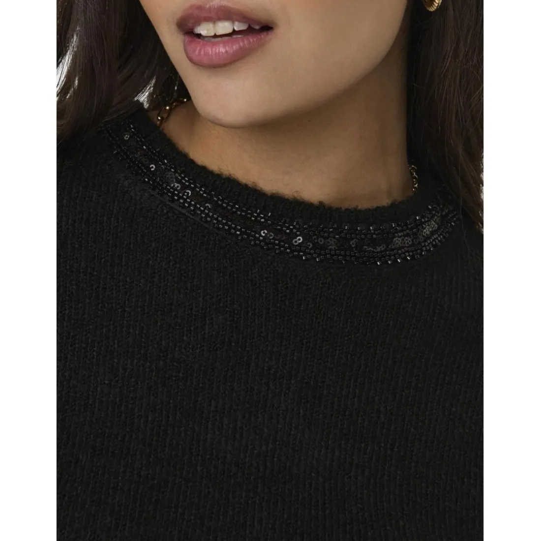 Pull en maille col rond col rond noir Meg