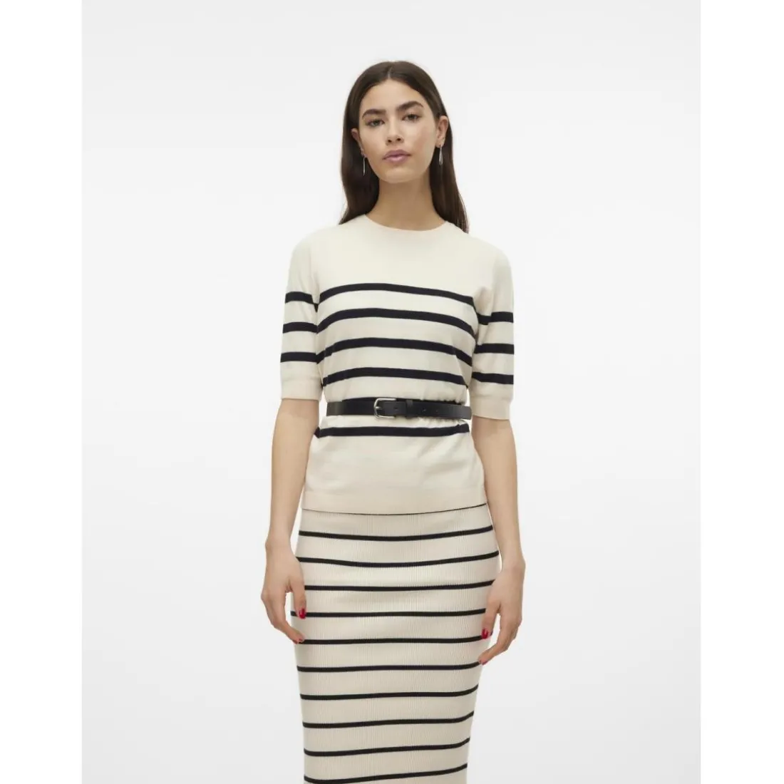 Pull en maille col rond manches courtes gris Nina