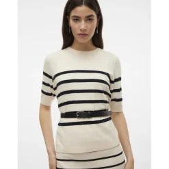 Pull en maille col rond manches courtes gris Nina