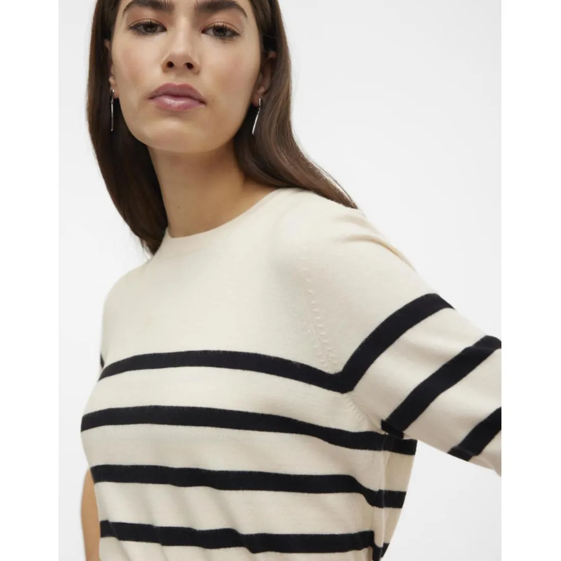Pull en maille col rond manches courtes gris Nina