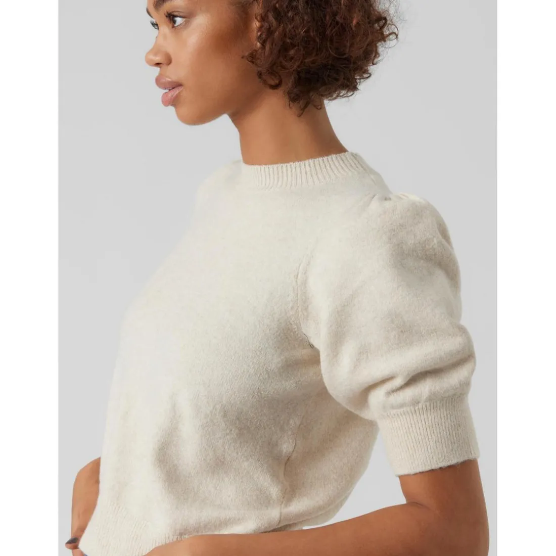 Pull en maille Col rond Manches 2/4 beige gris